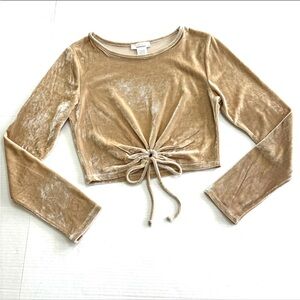 Urban Romantics Crop Top Cinched Tie Front Long Sleeve Velour Shirt Women’s‎ M